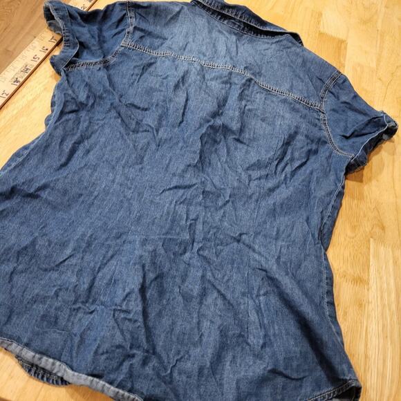 y2k Denim Cest Toi Denim Button Front Cap Sleeve Collared Top Zip Pocket - Picture 9 of 9
